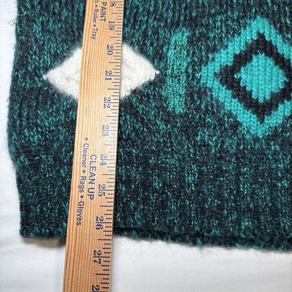 Vtg Susann D Sweater M Teal Ivory Geo Abstract Chunky Knit Wool Angora Blend EUC - Picture 8 of 13